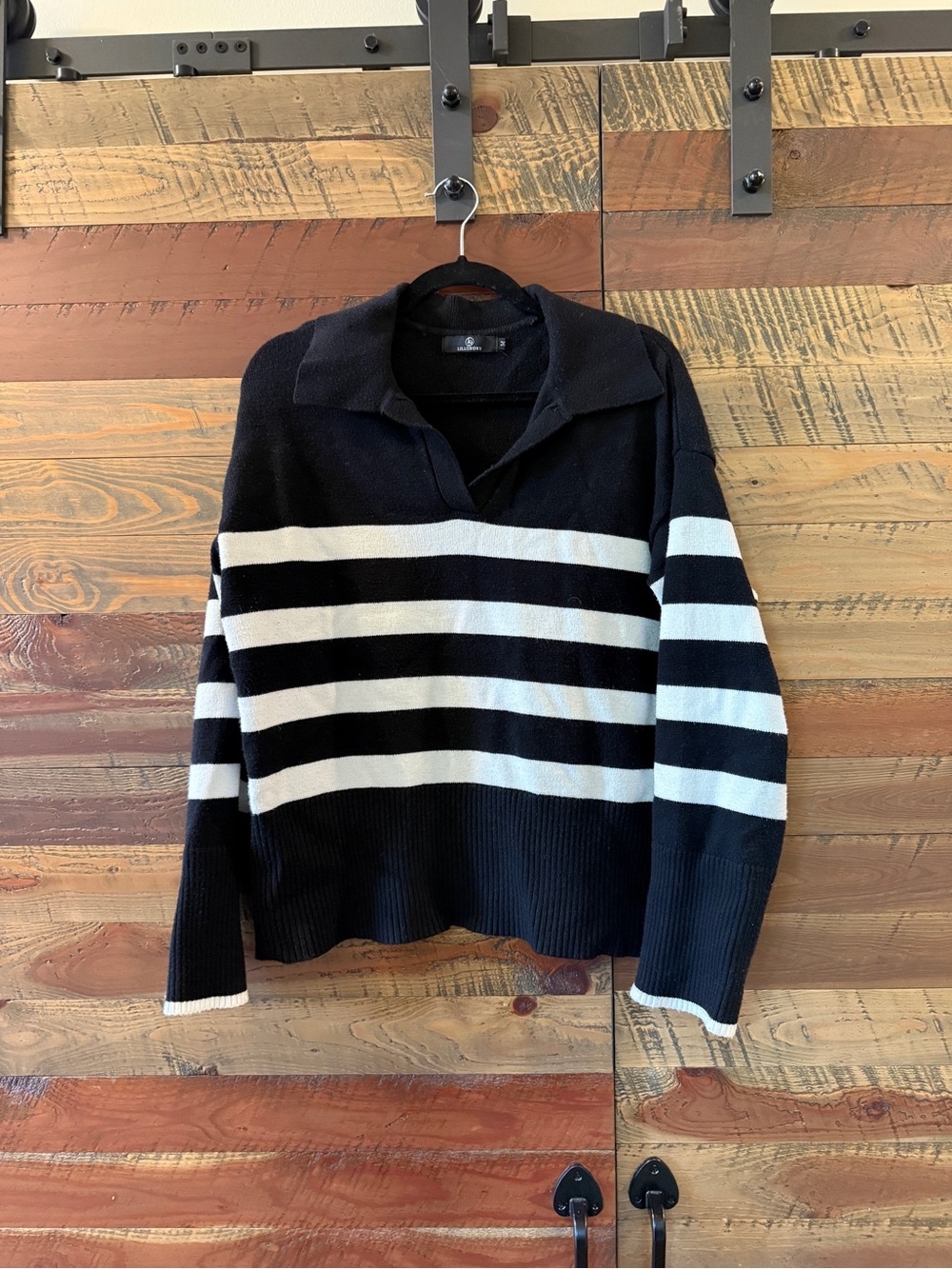 Amazon Black and White Striped V-Neck Sweater